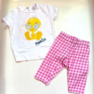 Monnalisa Tweety Bird T-Shirt and Pink Checkered Pants Set